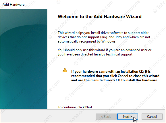 tehnotone.com Windows 10 64 bit Welcome to add hardware wizard